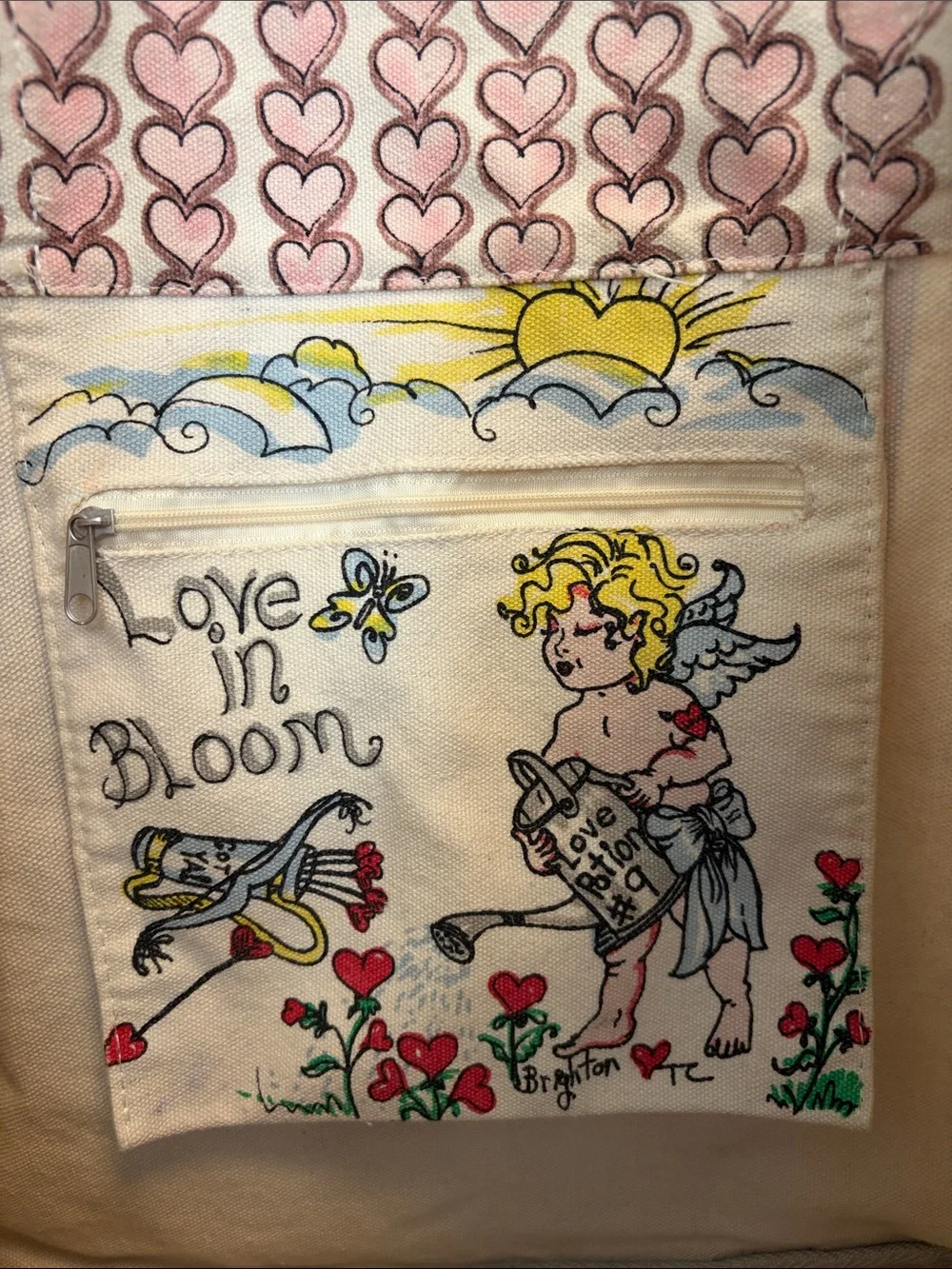 Brighton LOVE Love in Bloom Valentines Cream Canvas Tote Bag